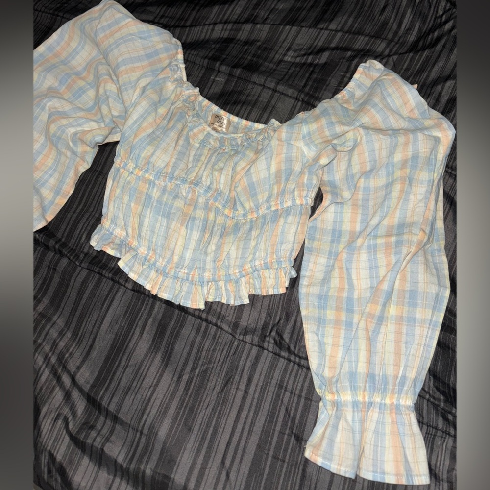 Plaid Puff Sleeve Blouse